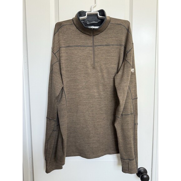 KUHL Men’s Ryser Sweater Brown 1/4 Zip XXL Outdoor Hiking Moisture Wick Layer‎